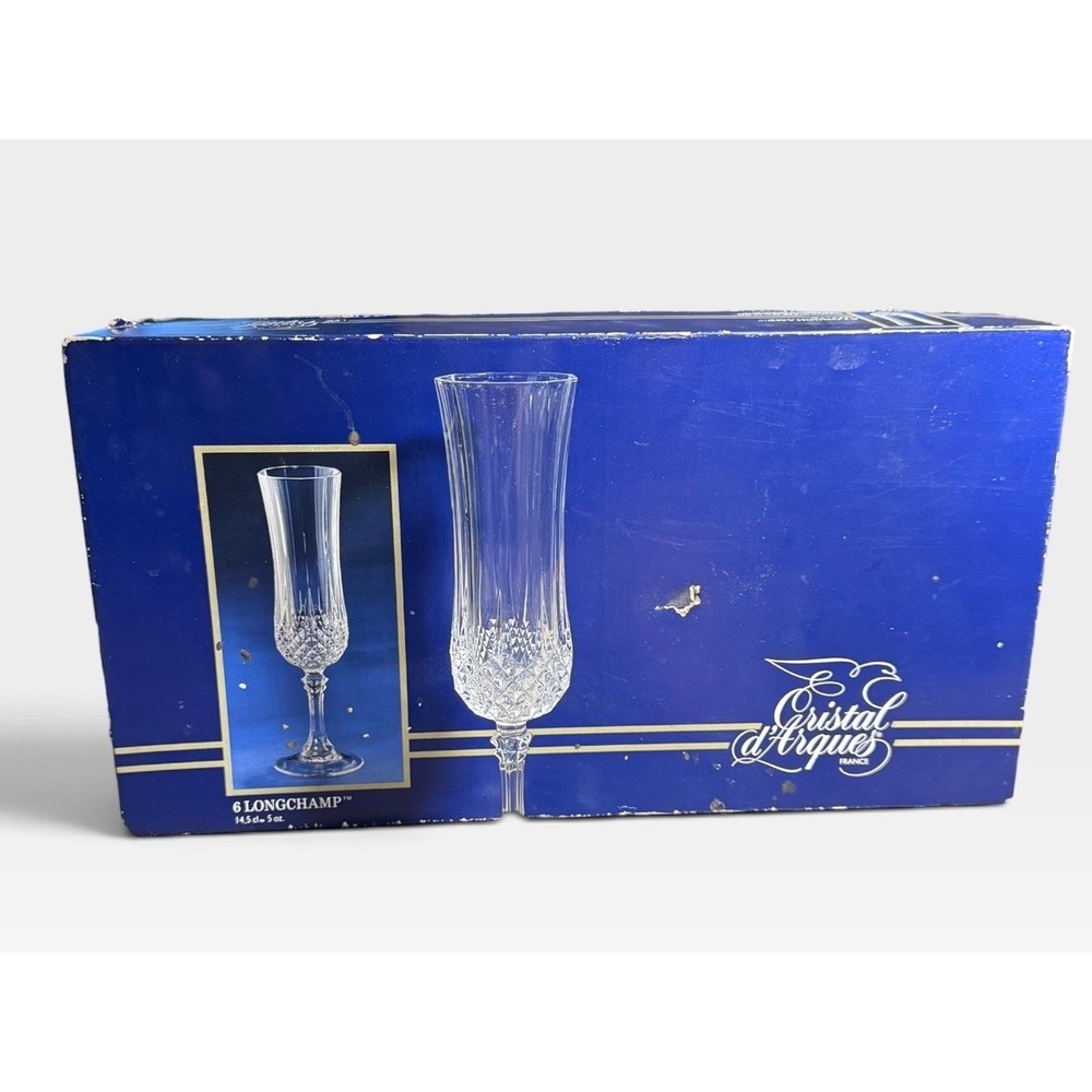Cristal d'Arques Longchamp Crystal Champagne Flutes Set of 6 France 5 oz